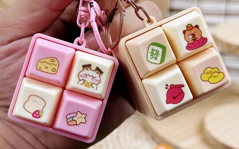 Cartoon Fidget Keychain Keyboard Button Stress Relief Toy