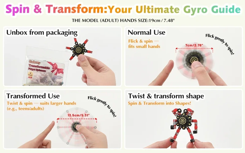 Transformable Fidget Spinner Stress Relief Sensory Toy